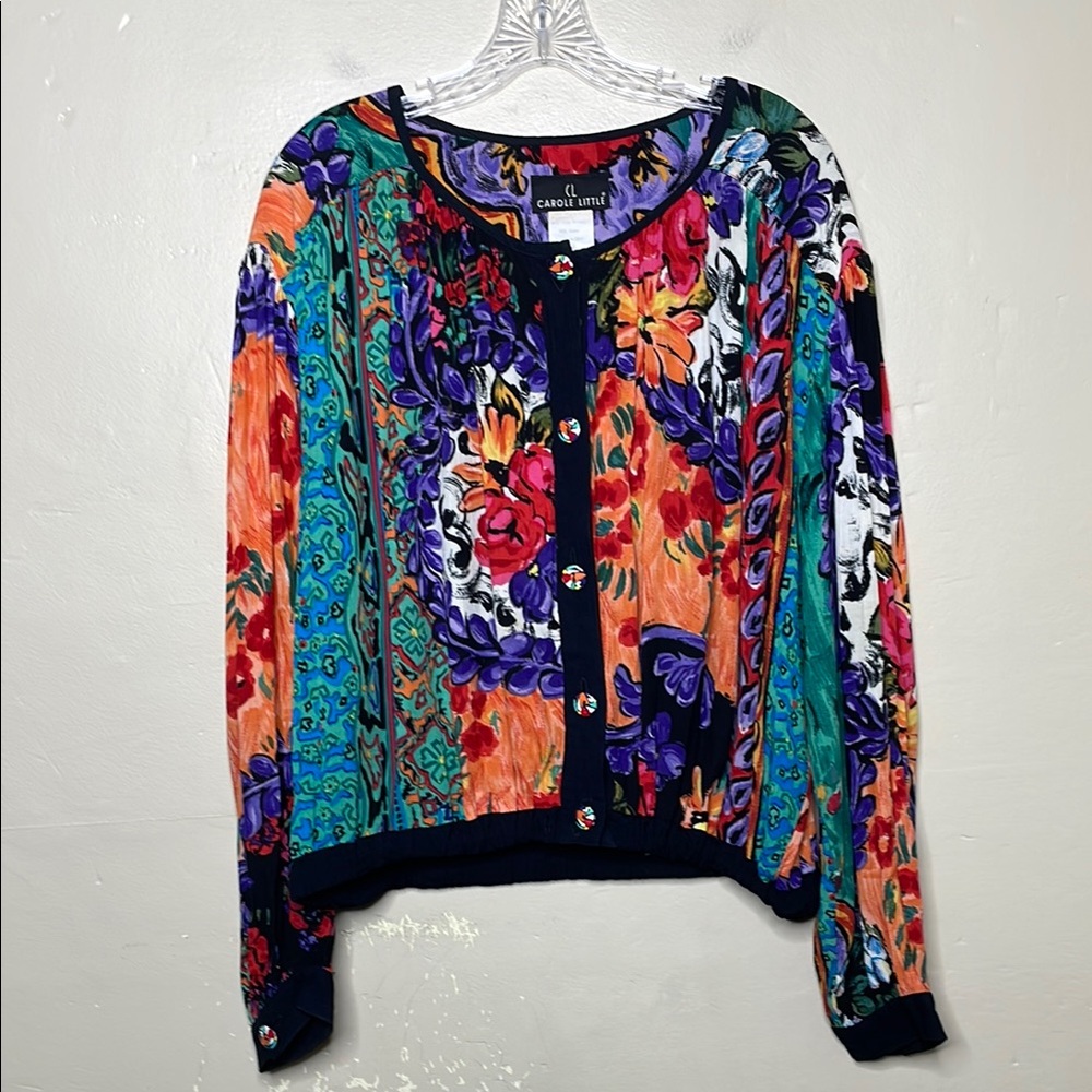 CAROLE LITTLE Vintage 90’s Cardigan Jacket Top Multicolor Floral Button Front